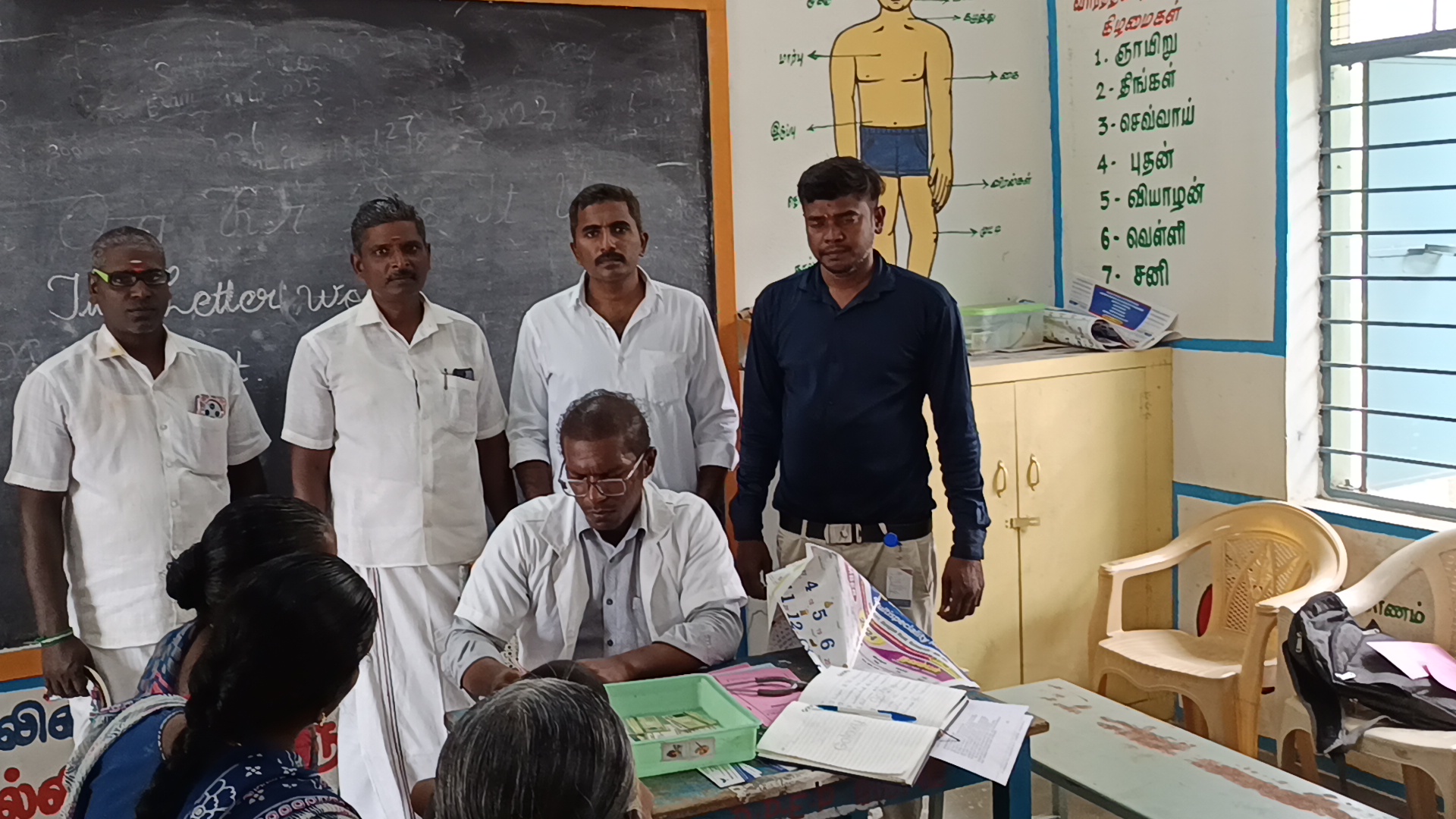 Free medical camp with doctors examining patients